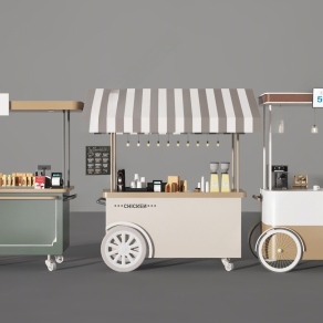 现代售货推车 贩卖车 摊车 货车 展示柜 展台 街景车 小吃车 快餐车